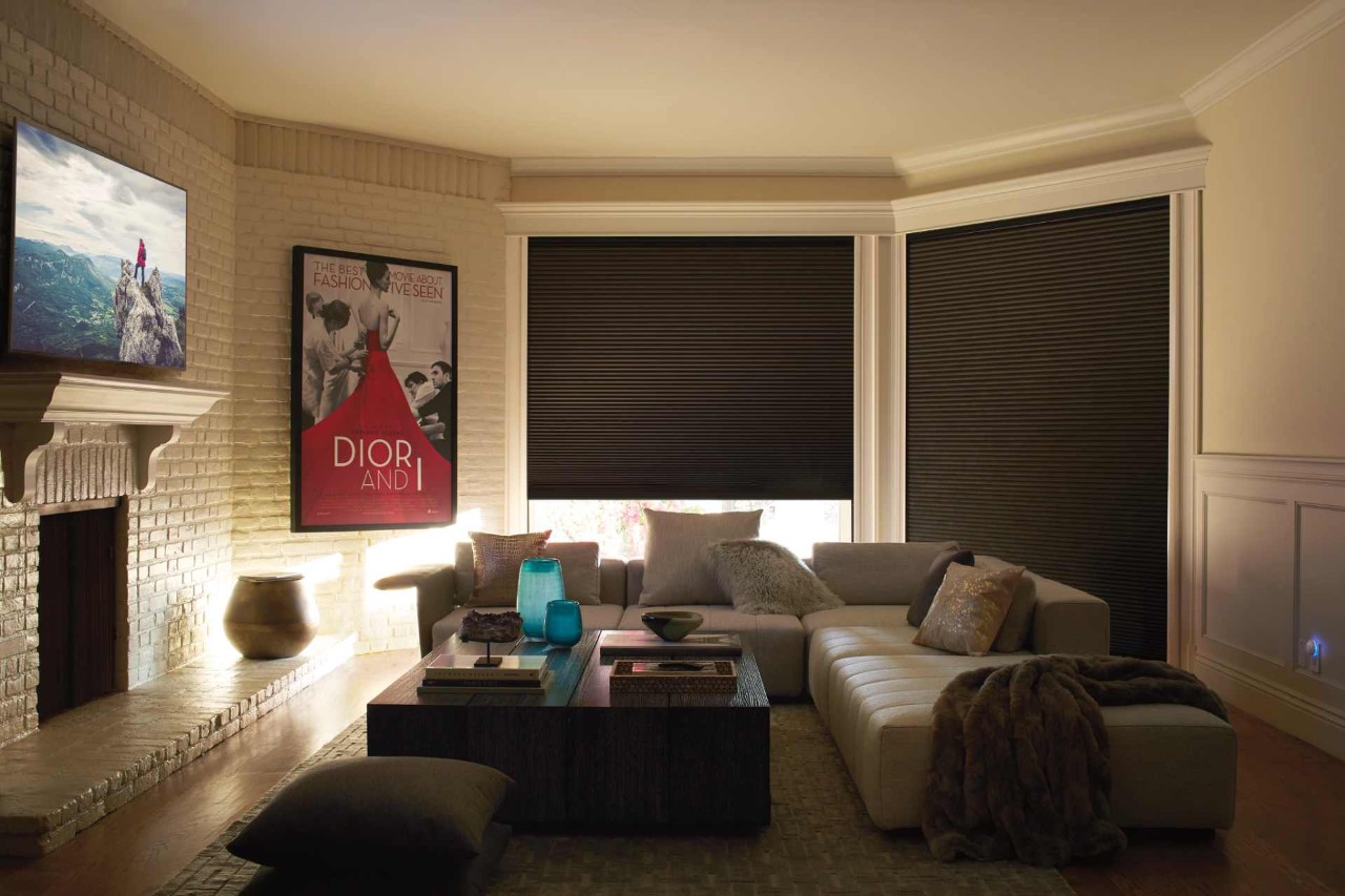 Hunter Douglas Duette® Cellular Shades insulating a modern living room